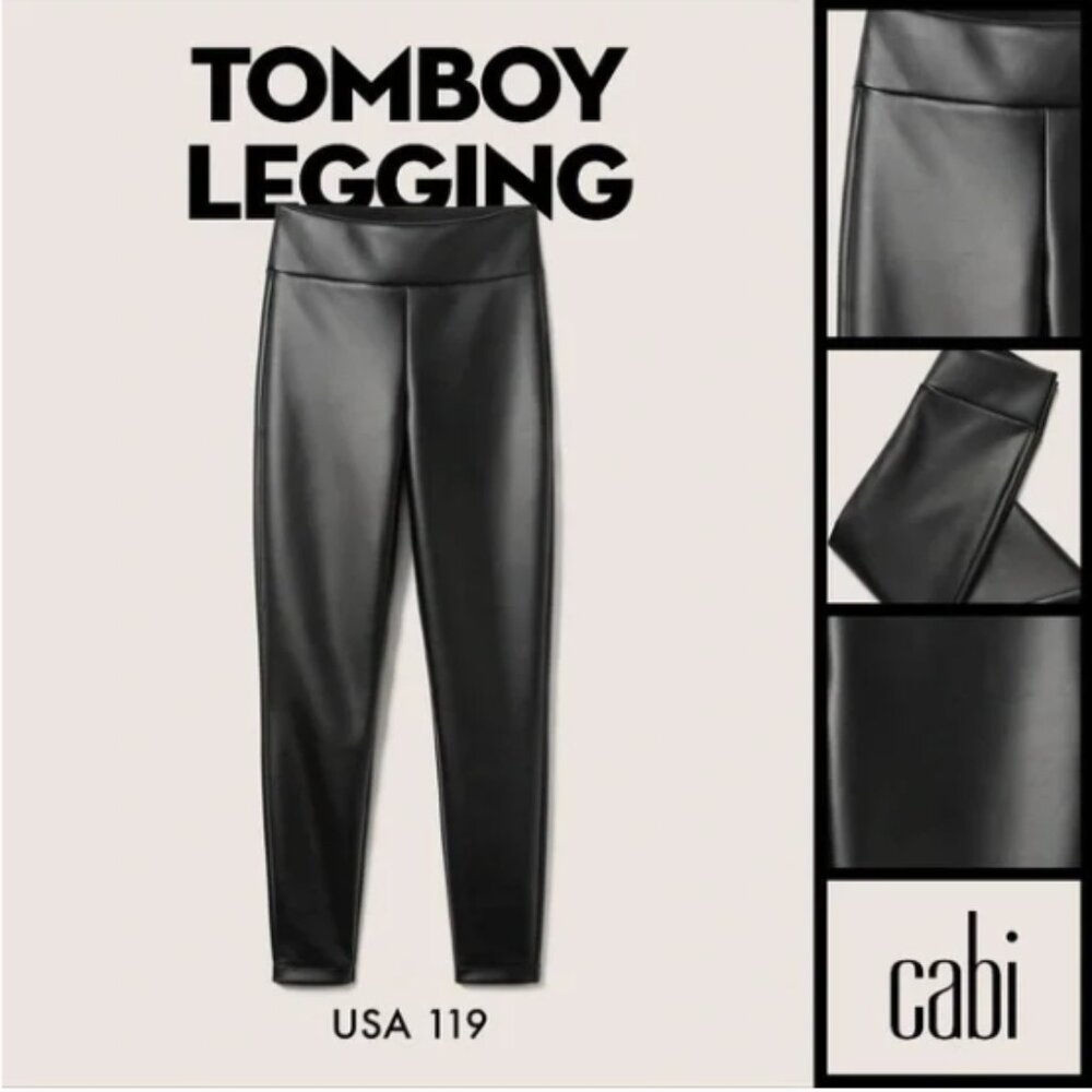 Cabi Style # 4701 Black Tomboy Faux Leather Leggings Sz L